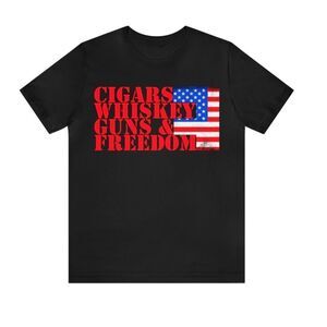 Patriot's Pride: Cigars, Whiskey, Guns, and Freedom with USA Flag Shirt
